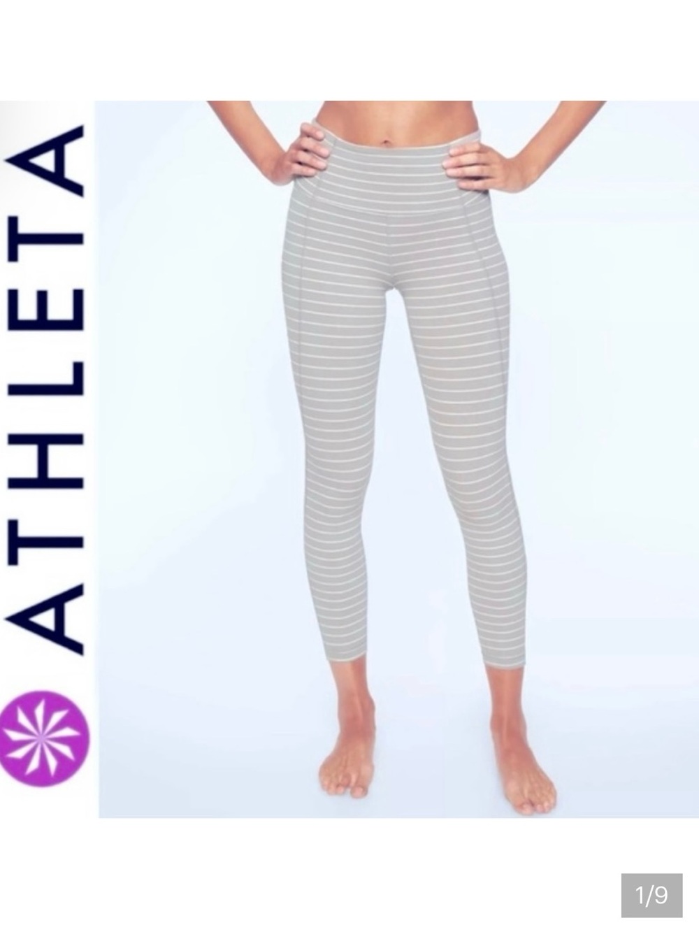 Athleta Light Grey and White Striped 24”Leggings